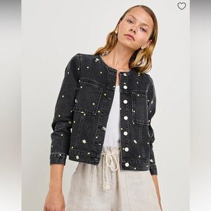 NWT Rails Lido Black Denim/Jean Jacket with Floral Embroidery - XS